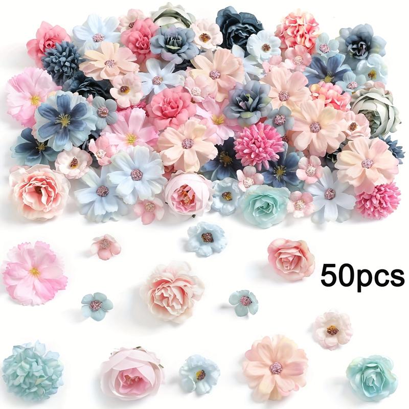 50Pcs Mini Rose Artificial Flowers Heads Fake Flower for Home Decor Wedding Decoration Bride DIY Craft Handmade Gift Accessories
