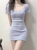 Spicy Girl V-Neck Short-Sleeve Summer Dress - Sexy Slim-Fit, Waist-Cinching, Hip-Hugging Skirt