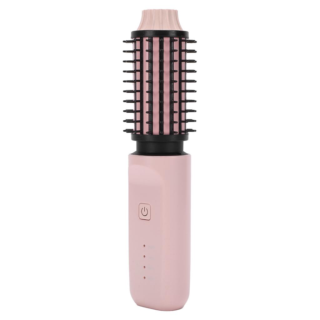 Cordless Hair Curling Iron Brush Portable Anti Scald Heated Round Thermal Brush for All Hair Type Pink