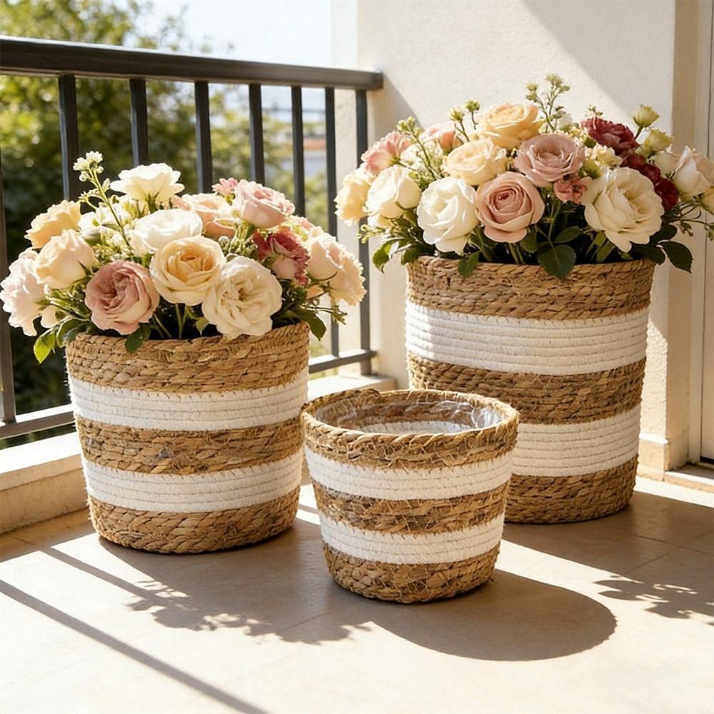 Woven Flower Plant Pot Basket Rattan Rattan Planter Basket Straw Weaving Basket  Plantable Plants