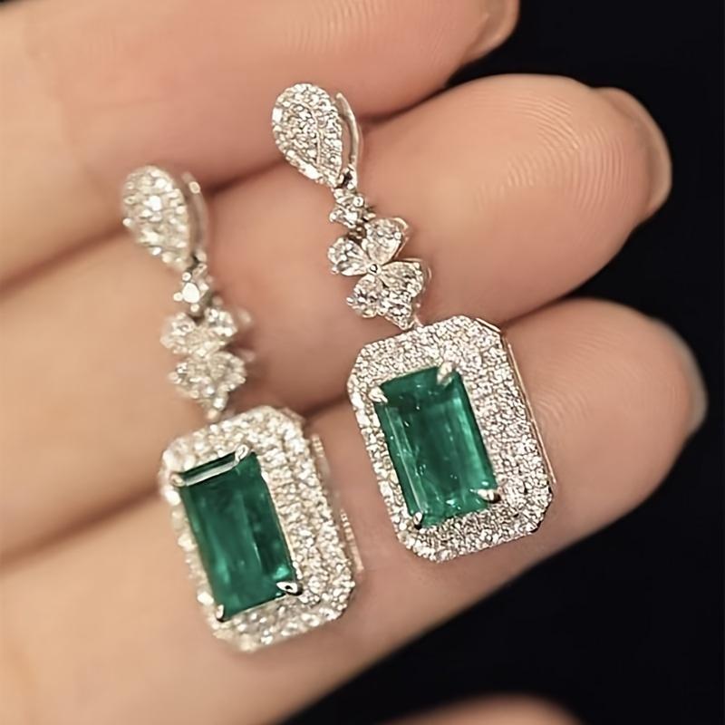 Vintage Luxury with Sparkling Zirconia Synthetic Emerald Large Zircon Pendant Earrings for Women Elegant Zircon Holiday Gifts