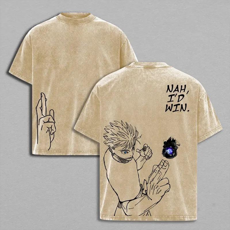 Gojo Satoru Printed Tee Anime Jujutsu Kaisen Clothing Men Women Retro Washed T-shirts Casual Tshirt Harajuku Male Cotton T Shirt