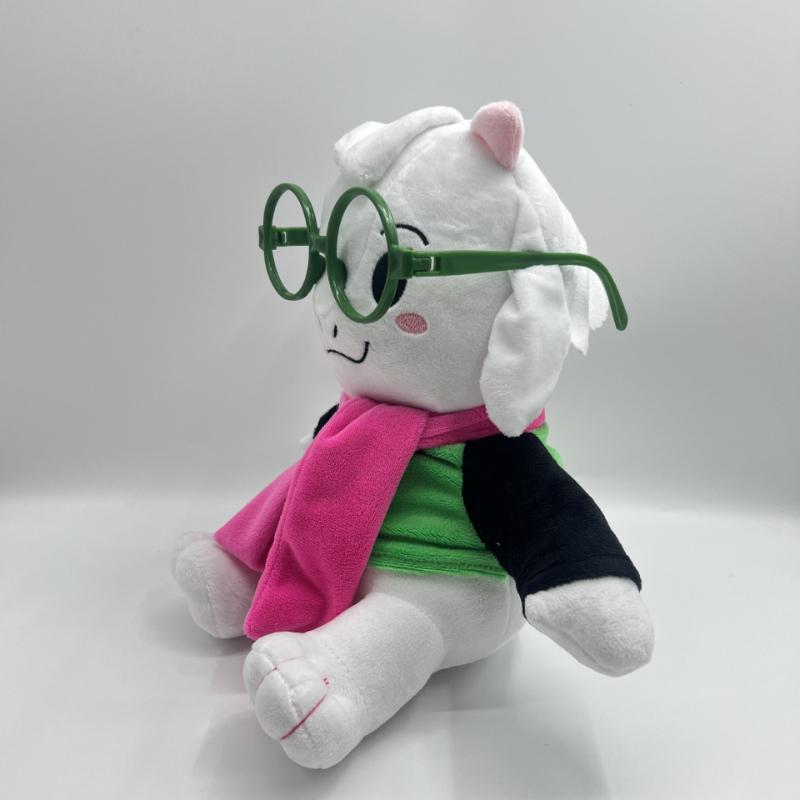 Nová plyšová hračka Ralsei z Deltarune - Měkká plyšová panenka kozy se zelenými brýlemi a růžovým šátkem, Roztomilý plyšák postavy z RPG hry, Dárek pro fanoušky a děti
