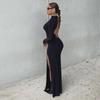 Europäisches & Amerikanisches Rückenfreies Langarm-Schlitzkleid - Sexy & Schlank Hohl Langer Rock