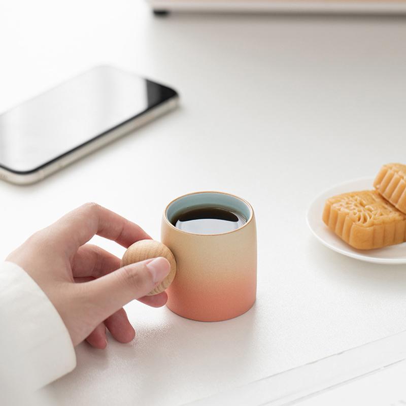 70ml Unikátní Stoare Šálek na čaj s dřevěnou kuličkovou rukojetí, Umělecký keramický hrnek na kávu pro odpolední čaj