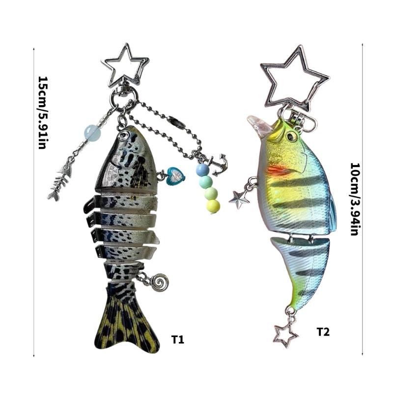Realistic Multi Jointed Fishing Lure Key Ring Sturdy Alloy Plastic Construction Outdoor Fishing Gear Accessory