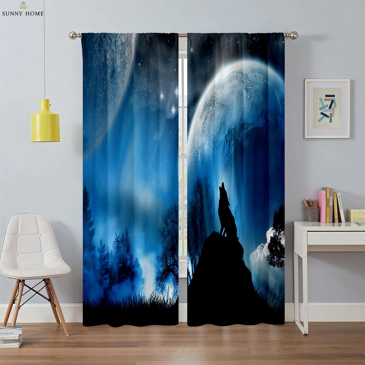 

Мечтательный звездное небо волк принт шторы детская комната гостиная уличные украшения шторы украшение для дома кармашек 2 шт W50xH140(CM)x2PCS&Grommet Top