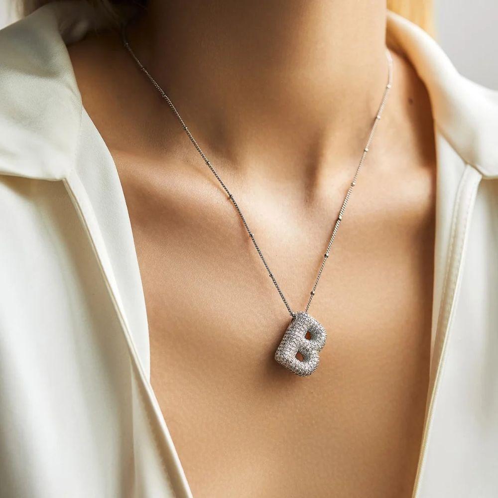 Rhinestones Silver Zircon Necklace Silver Color Women Choker Letter Pendant Necklace  Party Jewelry