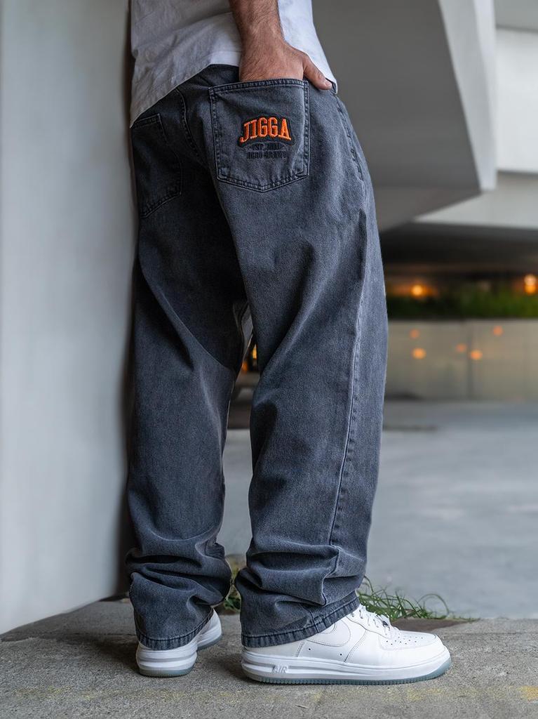 Jigga Wear New Outline XL Men's Super Baggy Jeans Black Washed
