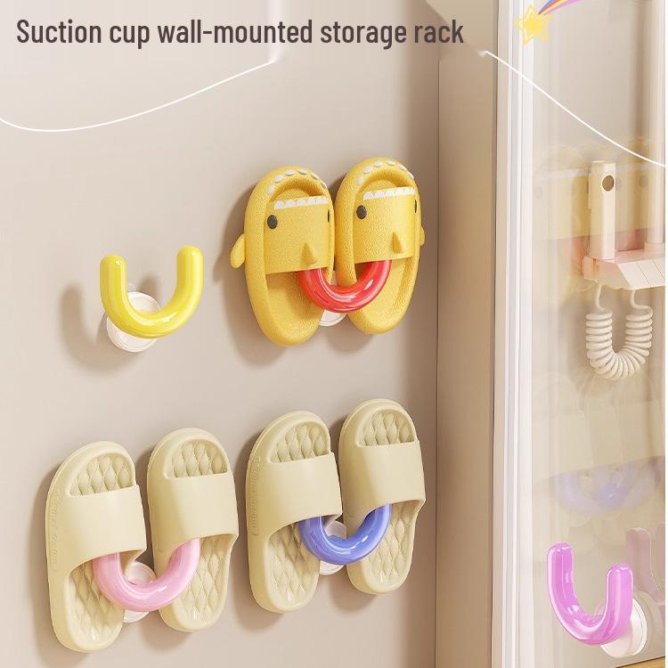 Wall-Mounted Suction Cup Shoe Rack for Bathroom - No-Drill Slipper and Shoe Storage Hanger