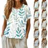 Damen Vintage Knopfleiste Bluse Kurzarm Henley-Kragen Lässig Bedrucktes Hemd Leicht Entspannter Schnitt Top