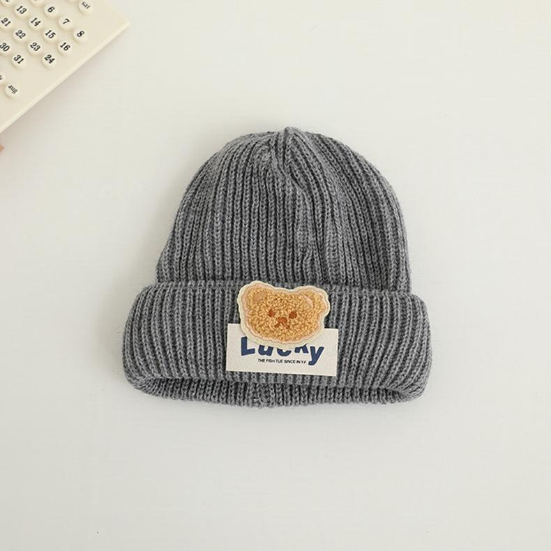 

Осенне-зимняя детская шерстяная шапка милый мультяшный медведь для мальчика и девочки уличная теплая мягкая вязаная шапка 1-8 years old-48-53cm or so серый