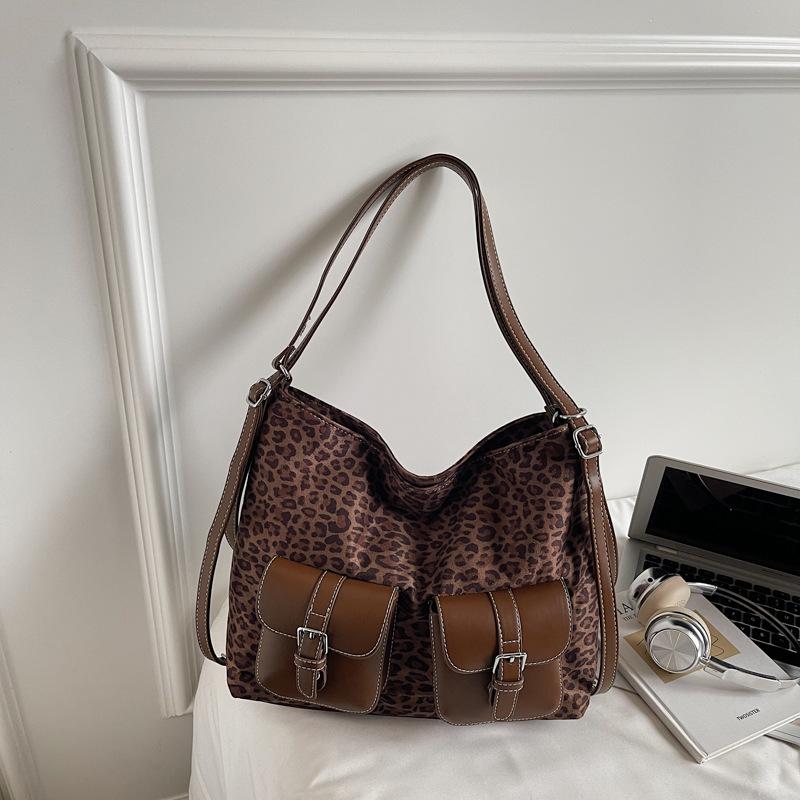 Leopard Print Tote Bag Women's Large-capacity New Autumn and Winter Retro Shoulder Messenger Bag Multi-functional Backpack