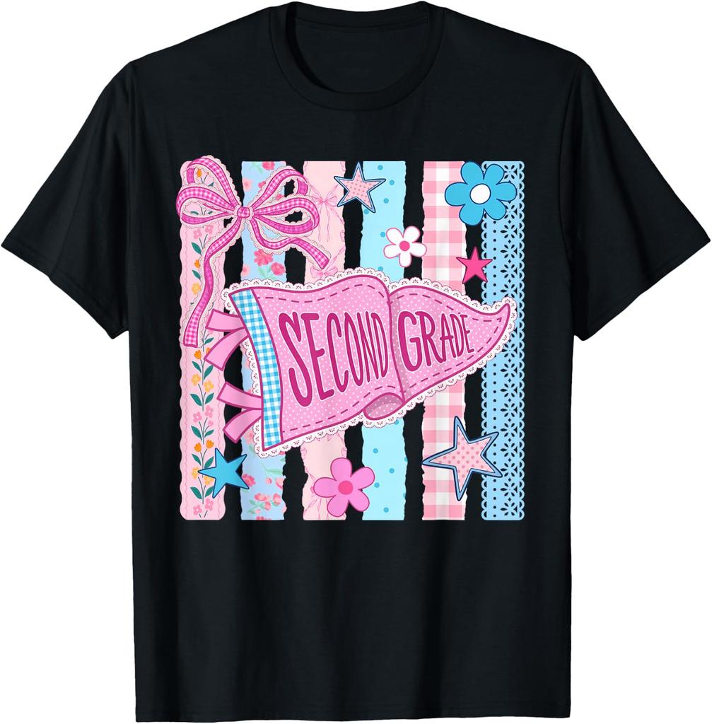 Striped Floral Pennant Flag Back to School Second 2nd Grade unisex T-Shirt