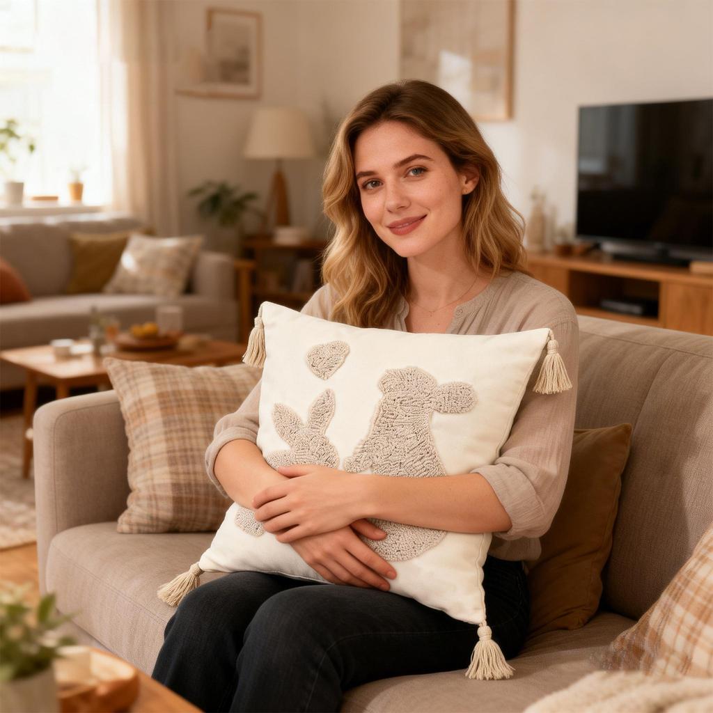 Easter Bunny 3d Embroidered Tufted Pillowcase For Living Room And Bedroom, Removable And Washable Pillowcase