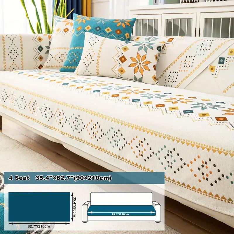 Sofa Cover Geometric Embroidery Sofa Slipcover Thick Plush Sofa Protector Cover Non Slip Couch Covers for Bedroom Office Living Room Home Decor