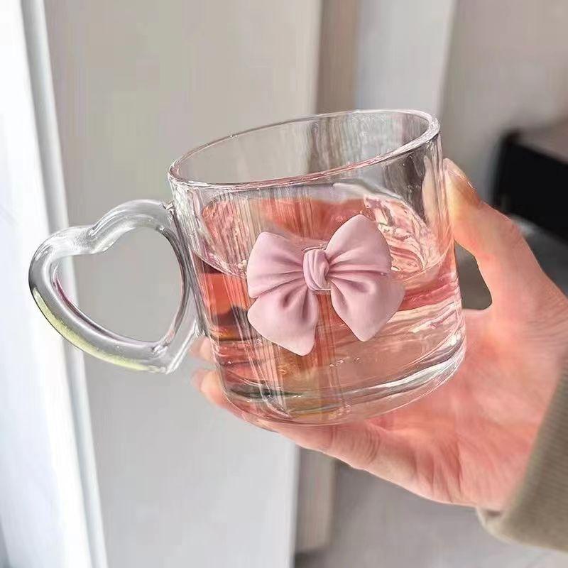 Nordic Style Court Goblet Niche Design Bow Decoration Glass Simple Household Whisky Glass Beverage Juice Dessert Cup Drinkware