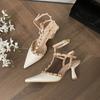 High heels are not tired of feet, women's thin heels, high-end temperament, rivets, trip straps, Warren, the same pointed single shoes are versatile f
