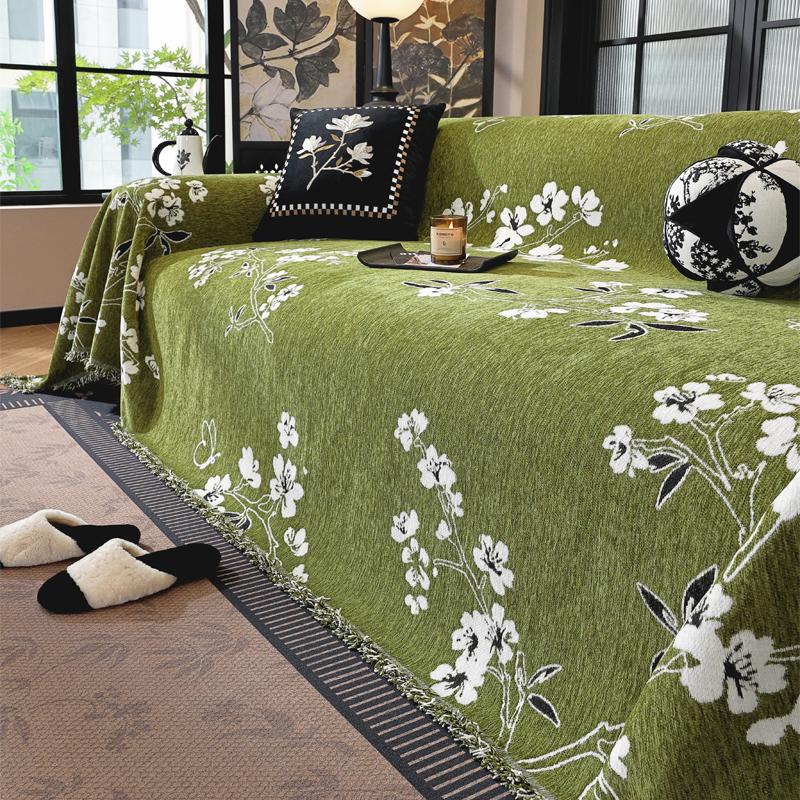 

Chenille Reversible Sofa Cover Luxury Floral Solid Sofa Slipcover for L-Shaped 2/3/4 Seater Living Room Couch 180x130cm