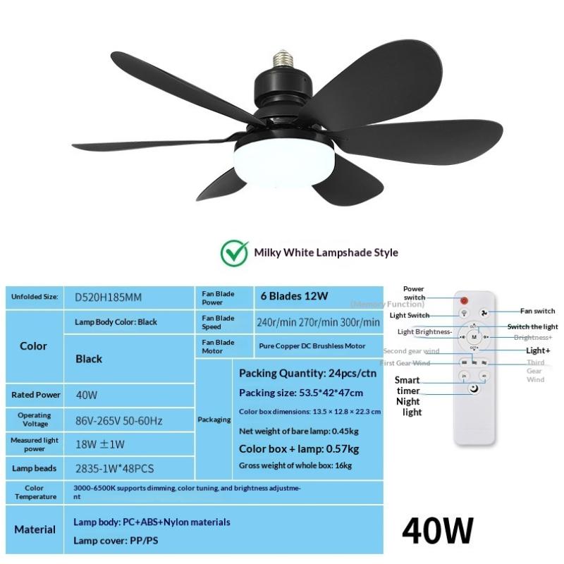 Dimmable 30/40W Led Ceiling Fan Light With Remote Control E27 Hanging Lamp For Living Room Study Home Decor 85-265V