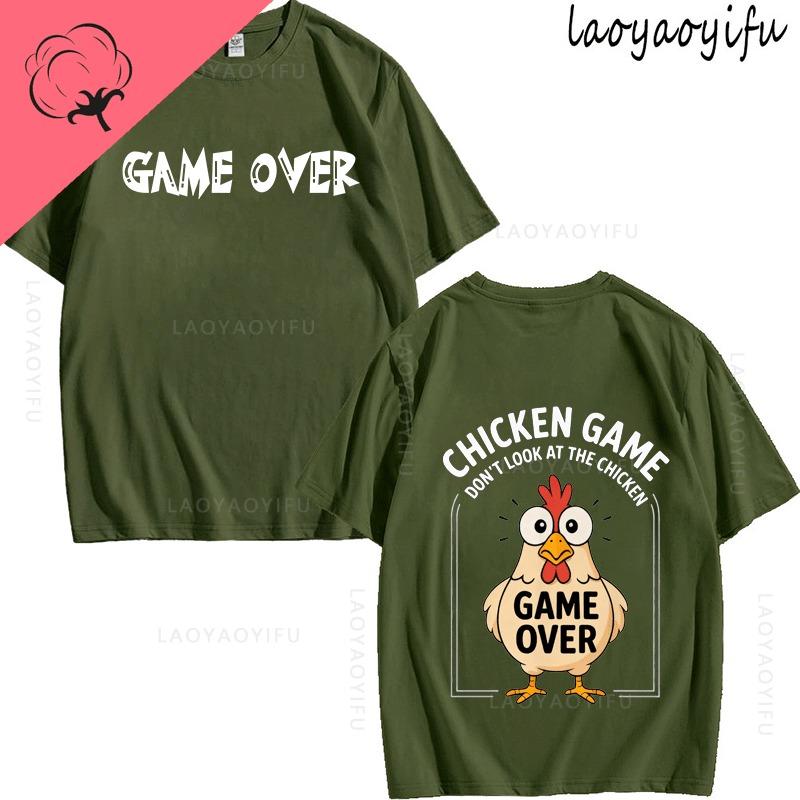 Chicken Game Theme 100Cotton Summer TShirt Shortsleev Tops Breathable Printed Fashion Mens Womens High Quality Oneck