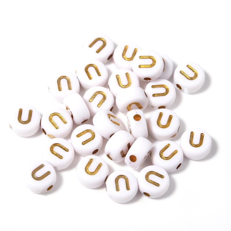 100Pcs 7mm Acrylic Alphabet Beads A-Z Gold Color Letters Beads For Jewelry Making Flat Round Spaced Bead DIY Bracelet Necklace