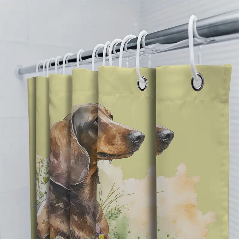 Luxury Watercolor Dog Shower Curtain Ideal For Pet Lovers Easy Installation, Non-Toxic Environmentally Friendly Perfect Home Dec