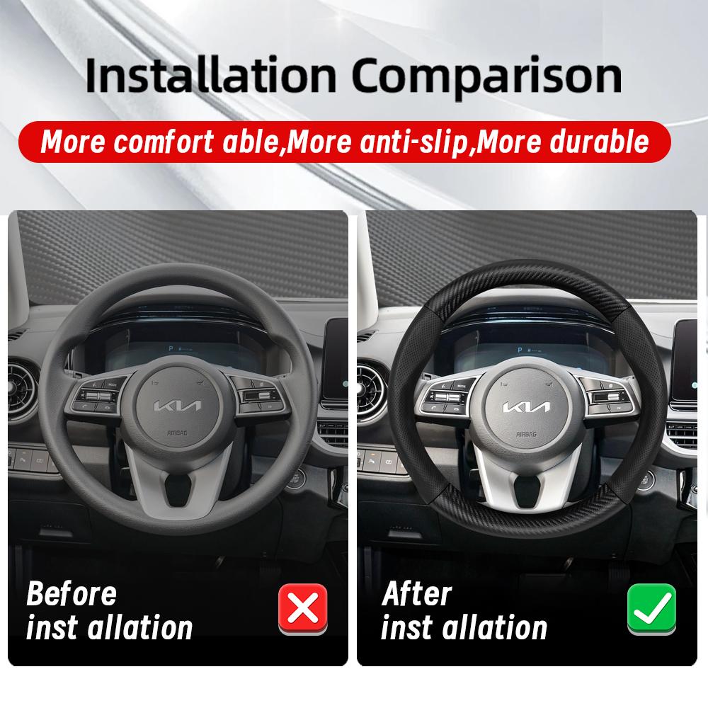 BTNPY1 Suitable for Kia Breathable Leather Matte Carbon Fiber Texture Steering Wheel Cover Suitable for Ceed Jd Picanto Sportage 3 2019 Ev3 Rio 4