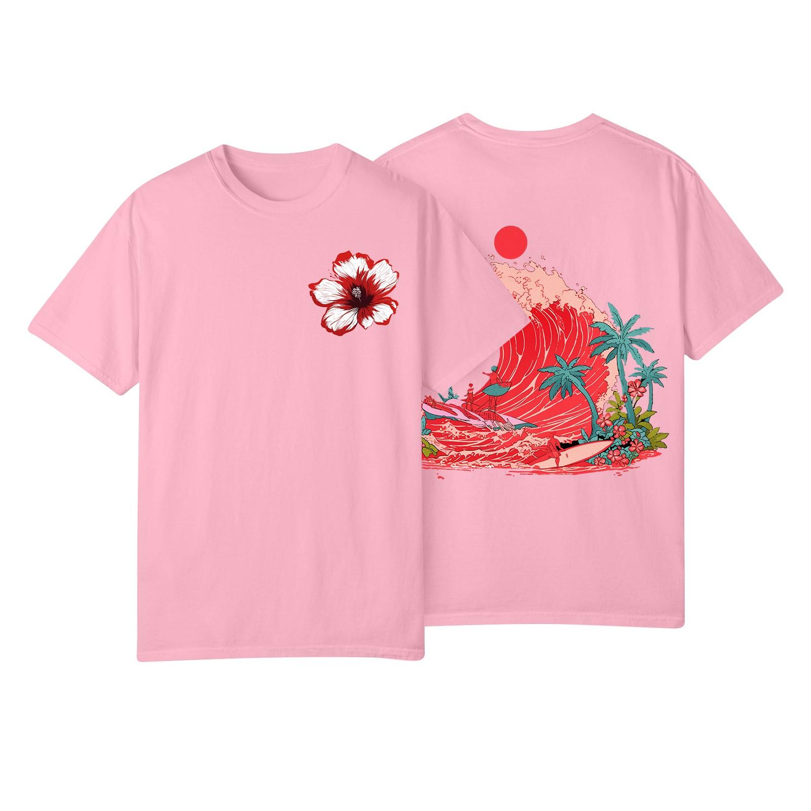 Women s Fashion Printed Casual Pleated Round Short Sleeve T-Shirt Top S