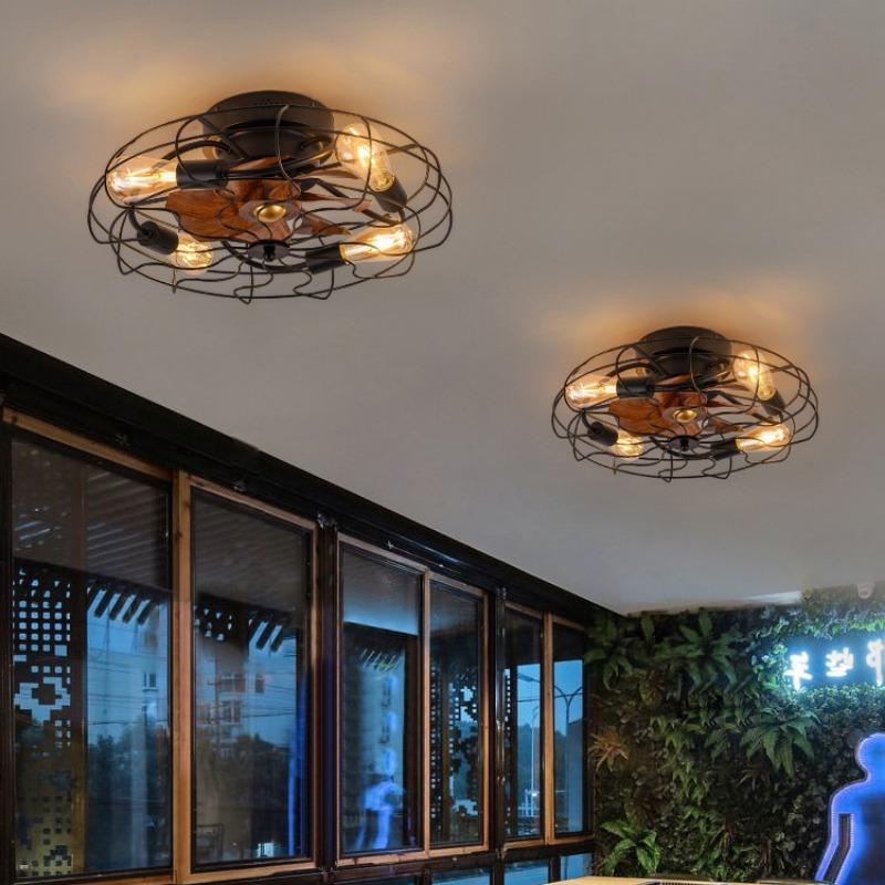 Industrial Retro Light Living Room Dining Room Ceiling Fan Light Remote Control Fan Chandelier Home American 20" Light