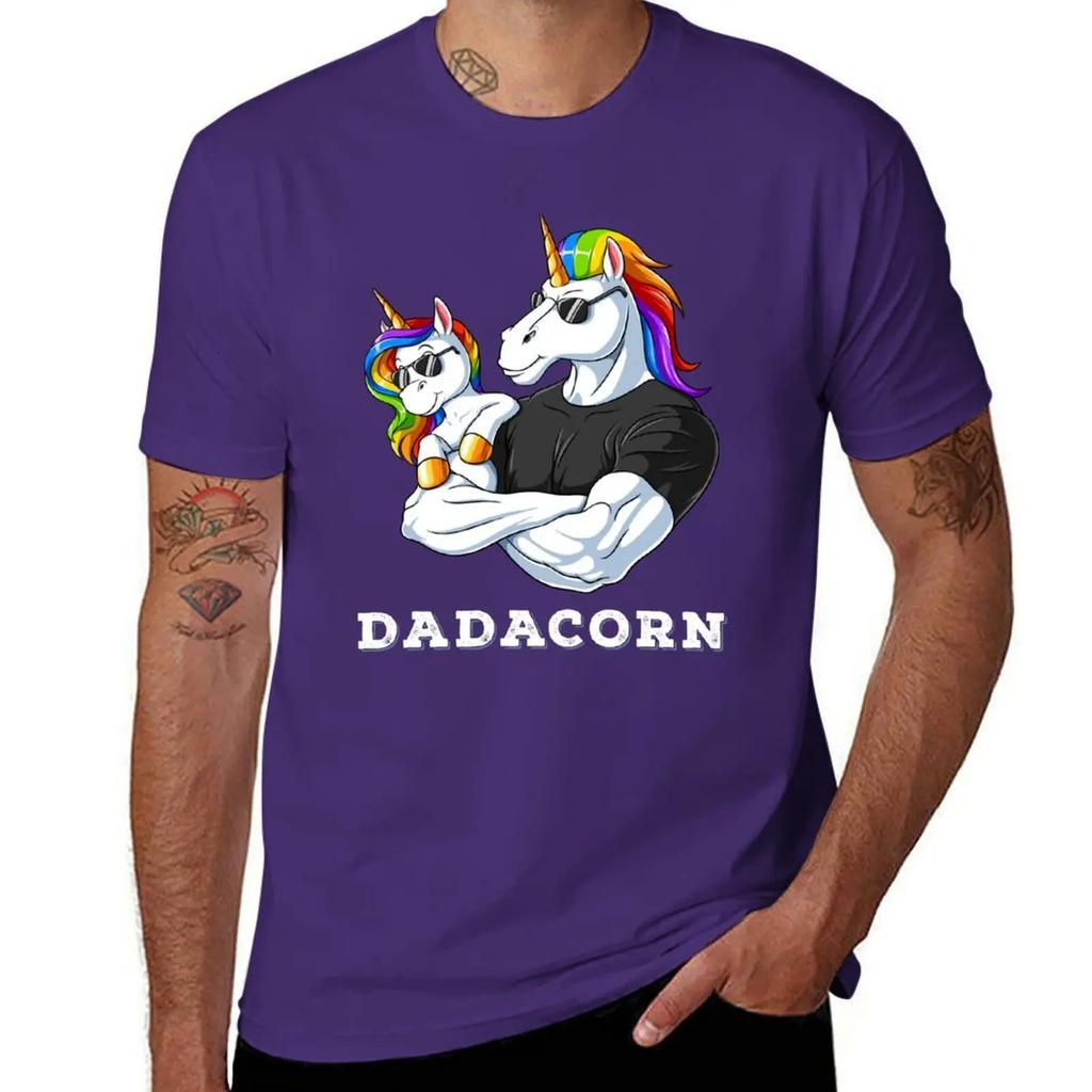 Dadacorn Einhorn Papa und Baby Mädchen Geburtstag Prinzessin Vatertag Tochter T-Shirt Anime Kleidung Herren T-Shirts Freizeit Stilvoll
