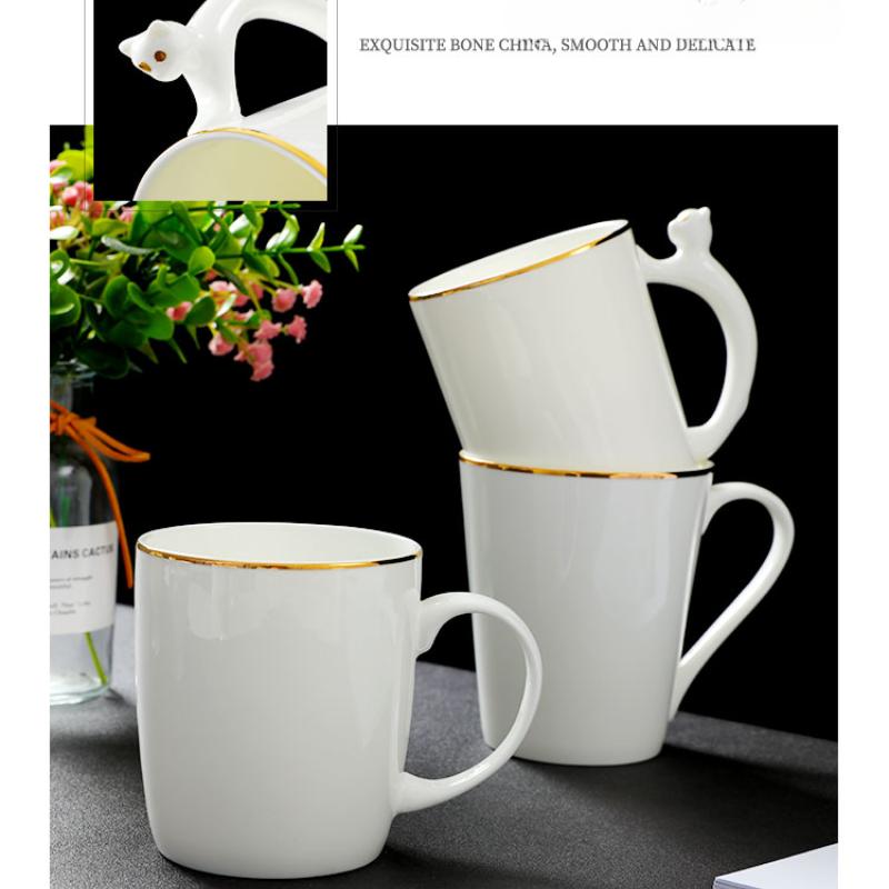 Bone China Coffee Mug with Gold Rim, 200-400ml Tea Cup with Handle White 1pc, for Espresso,Hot Cocoa,Cappuccino,Latte and Cold Drinks, Microwave Safe