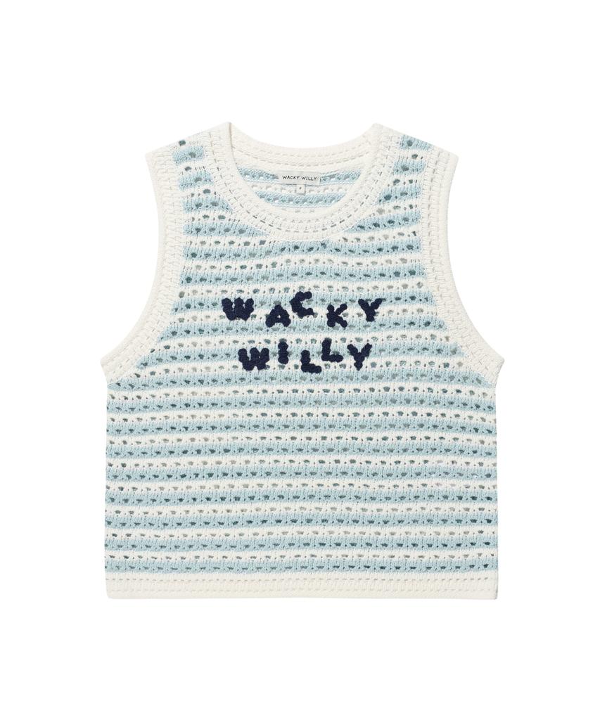 WACKY WILLY Women'S Knit Crochet Vest Sky Blue