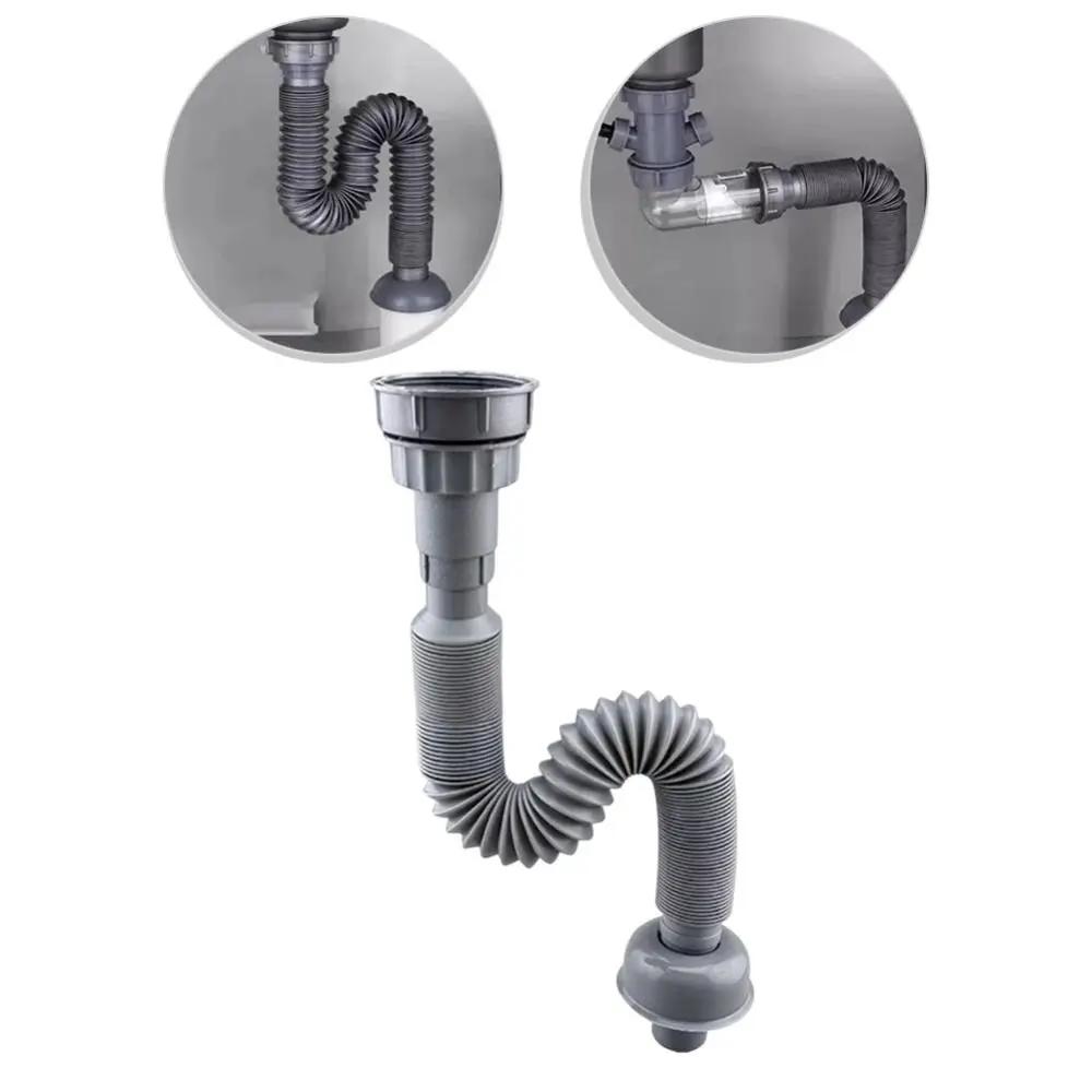 1 Set PVC Kitchen Sink Drain Pipe Leak Resistant Replacement Expandable Connecting Hose Easy Installation