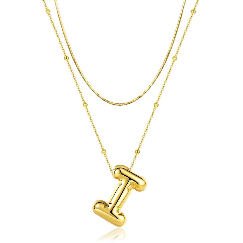 14K Double Round Snake Bone Chain Bead Chain Biscuit Balloon Letter Neck Chain Bubble Letter Foam Letter Necklace