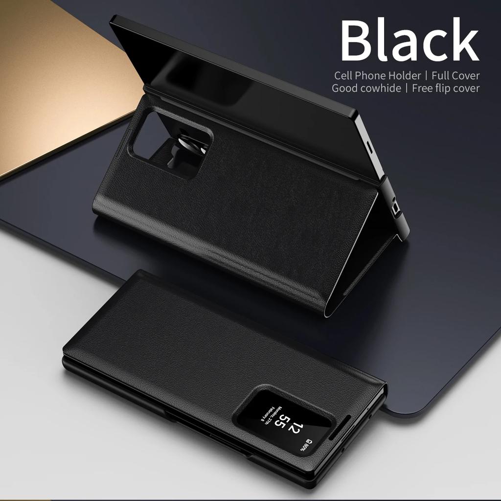 High-end Original View Smart Window Wallet Leather Case For Samsung Galaxy Z Fold 7 6 5 4 3 Skin Feel Shockproof Protect Cover