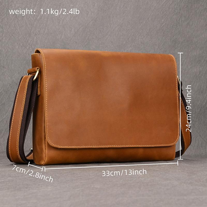 Men's Genuine Leather Shoulder Bag Crazy Horse Leather Crossbody Bag High Quality School bags Leather Messenger Bag for men male