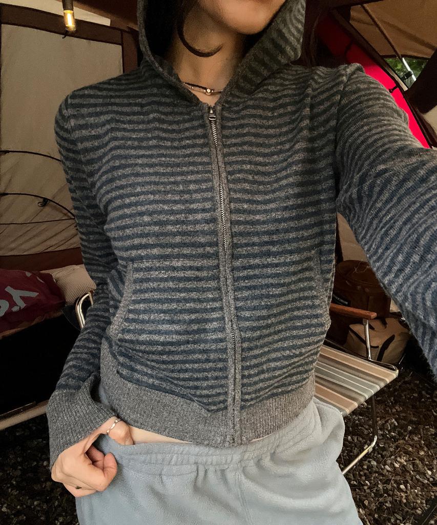 CGP (Women) Striped Knit Zip-Up_Charcoal
