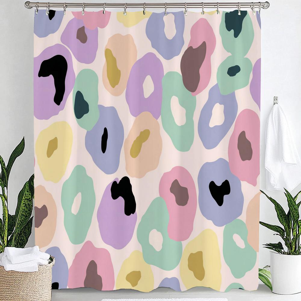 1pc Modern Minimalist Color Dot Pattern Shower Curtain,Bathroom Decorative Curtain, Printed Fabric Home Curtain with Hooks