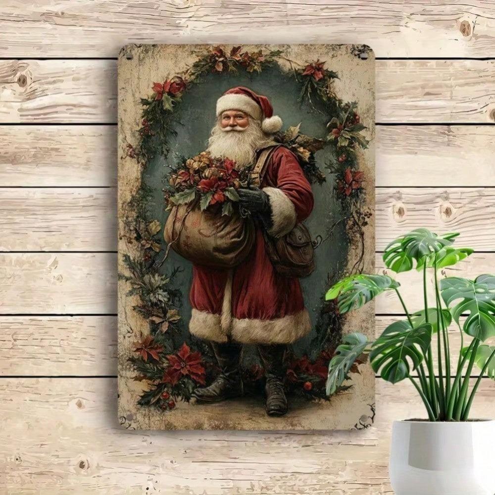 Vintage Metal Christmas Wall Decor Santa Claus Sign Holiday Gift for Home Bar Office