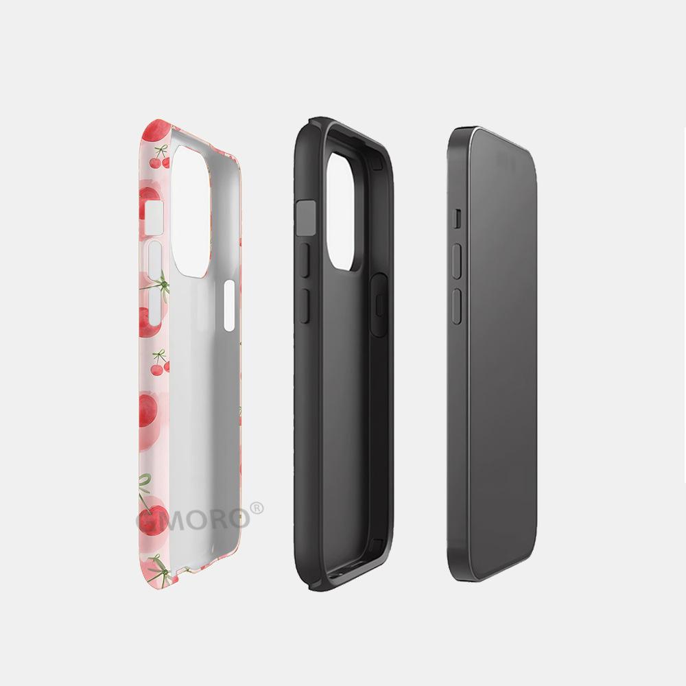 Explosive fresh and sweet cherry with magnetic suction iPhone16promax mobile phone case double-layer anti-drop protective case