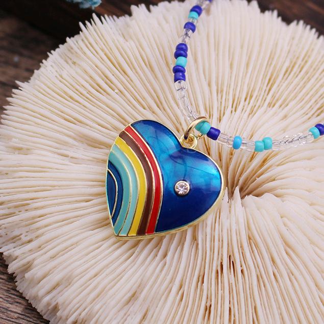 New Wear Colorful Dripping Love Beaded Necklace, Small Fresh Women's Simple Heart-shaped Small Pendant