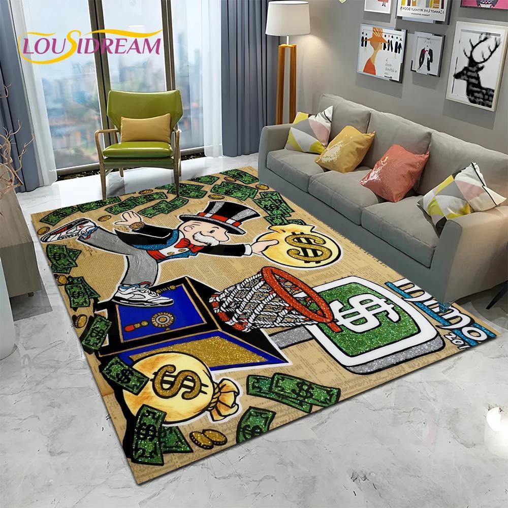Retro Games Dollar Monopoly Cartoon Carpet Rug for Home Living Room Bedroom Sofa Doormat Decor,kids Area Rug Non-slip Floor Mat