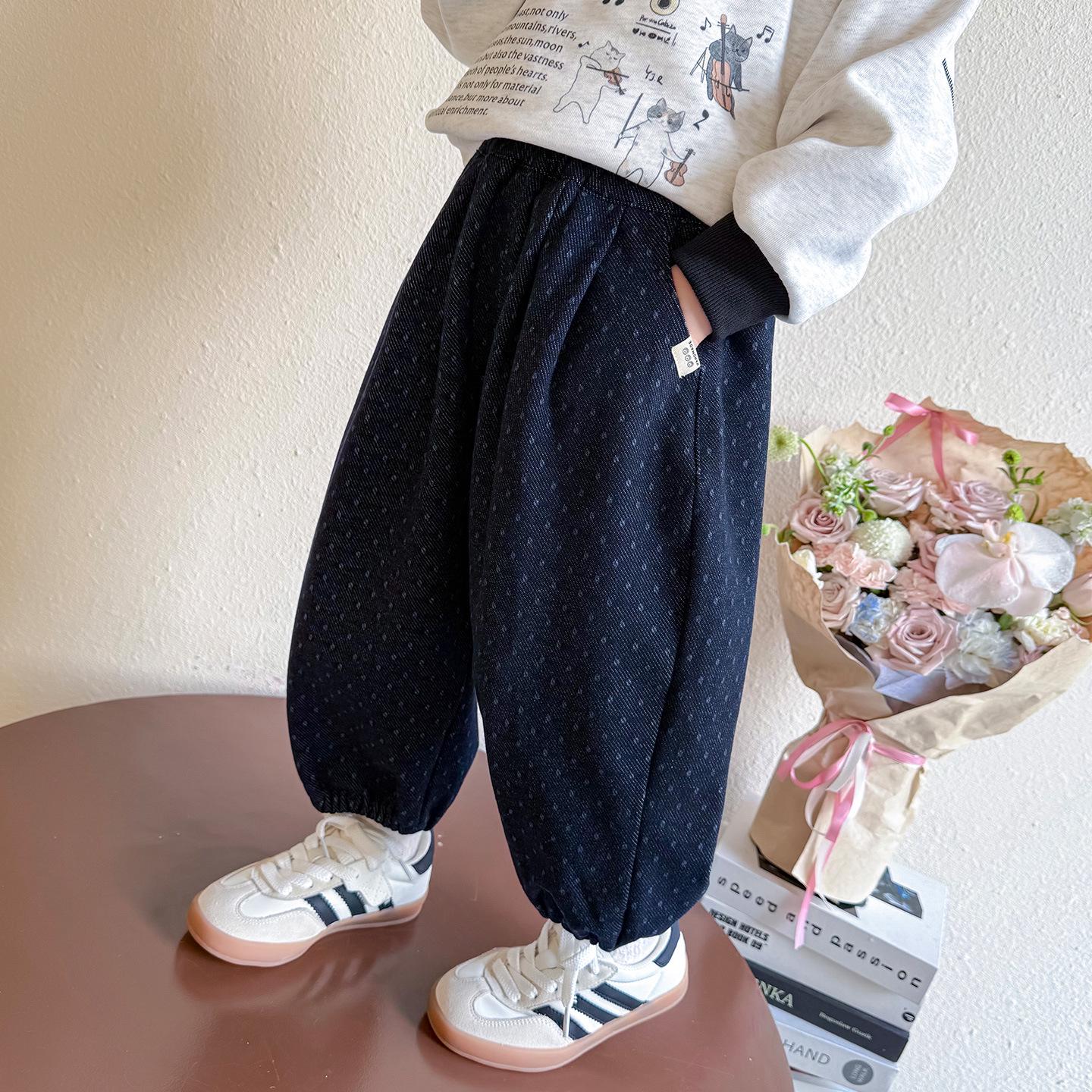 

2025 Girls Polka Dot Jogger Sweatpants - Versatile Spring/Autumn Style for Babies and Kids 90 cm темно-синий