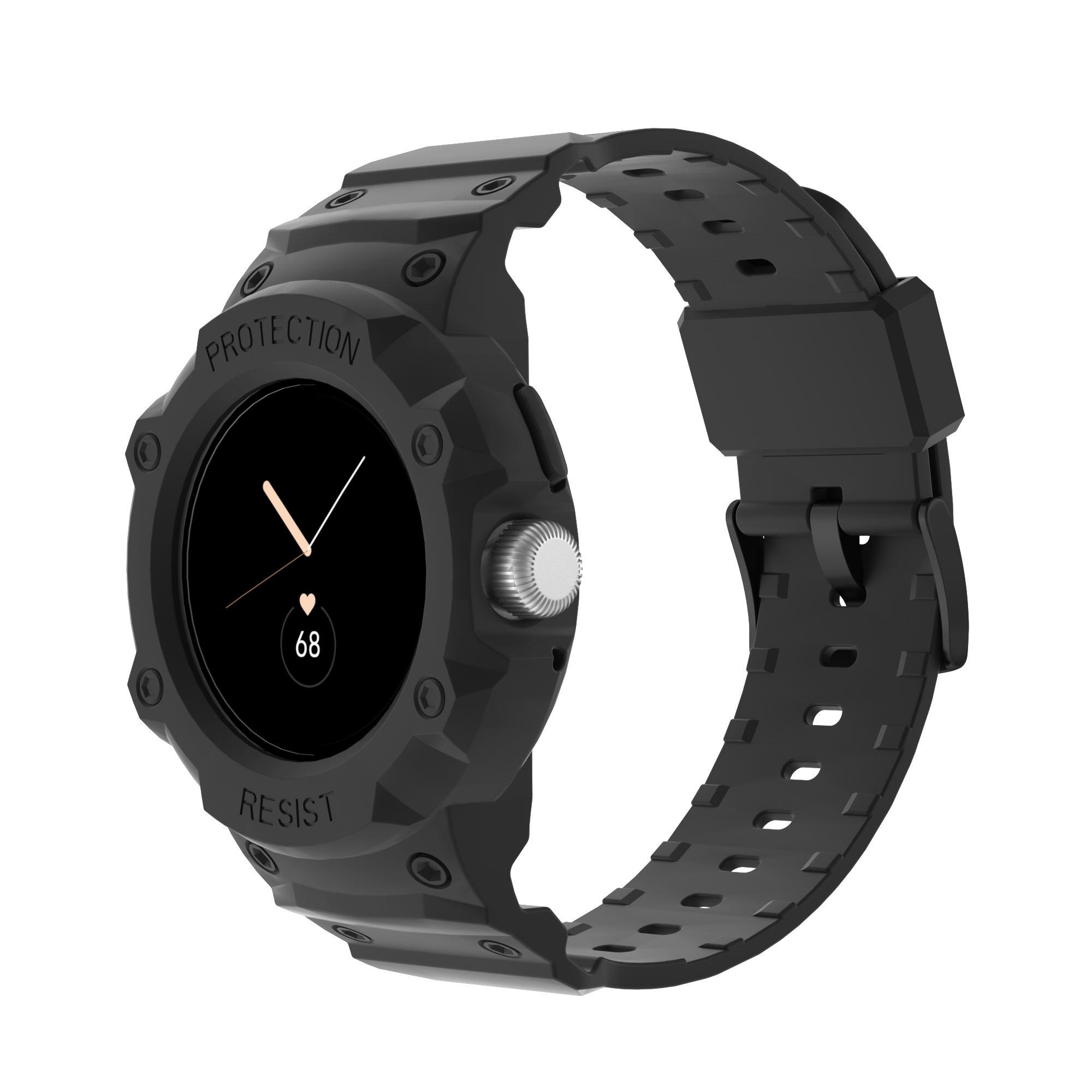 

For Google Pixel Watch 3 41mm/Watch 2/Pixel Watch Integrated Design Soft TPU Replacement Watch Strap with Watch Case Black