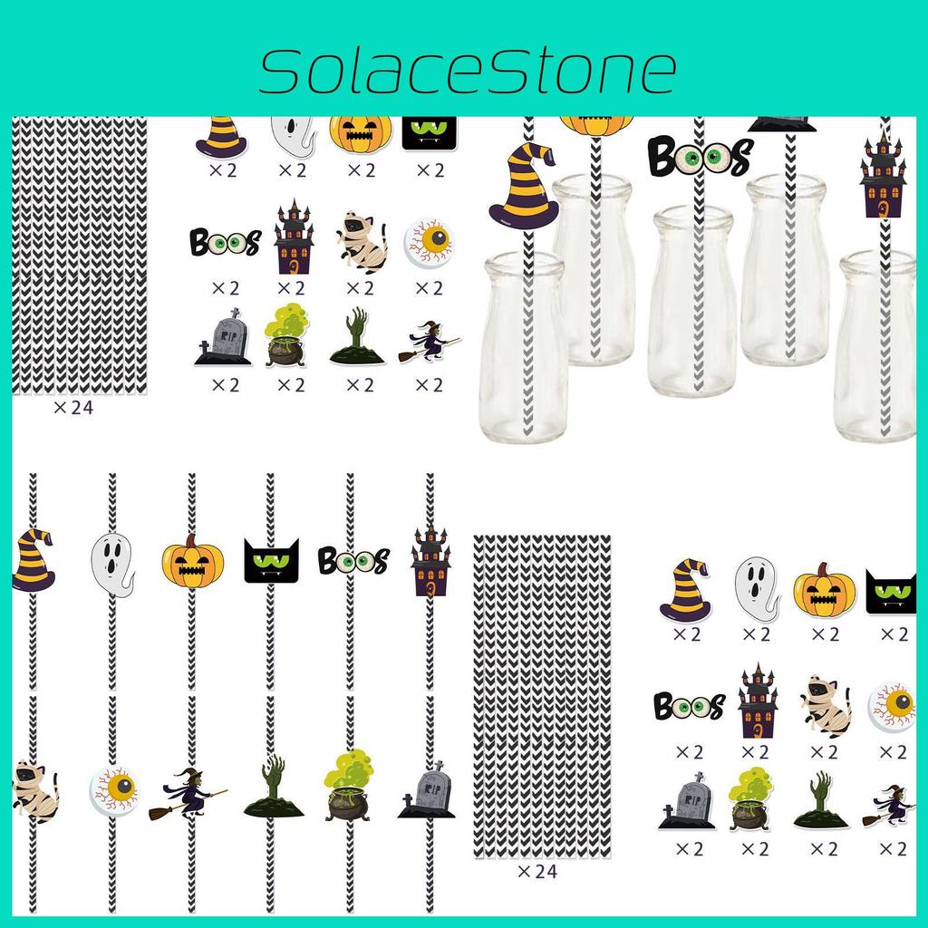 Paper Halloween Event Straws With Witch And Pumpkin Illustrations For Festive