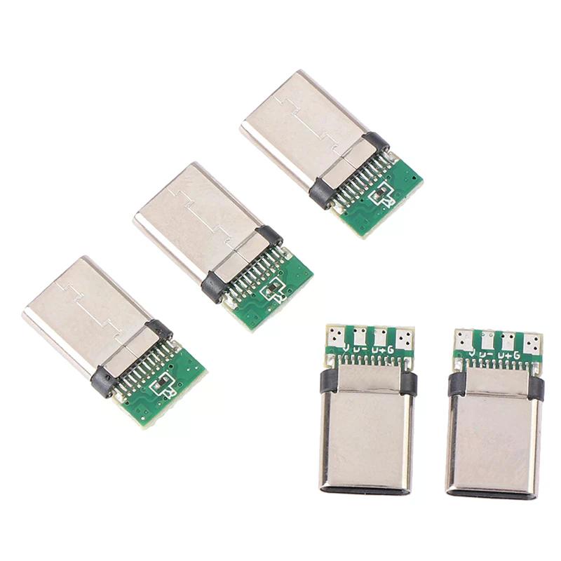 High Quality 5pcs Usb 3.1 Type C Male Diy Solder Plug Connector Socket Attached Pc Board for Electronic Equipment Repair & Ma