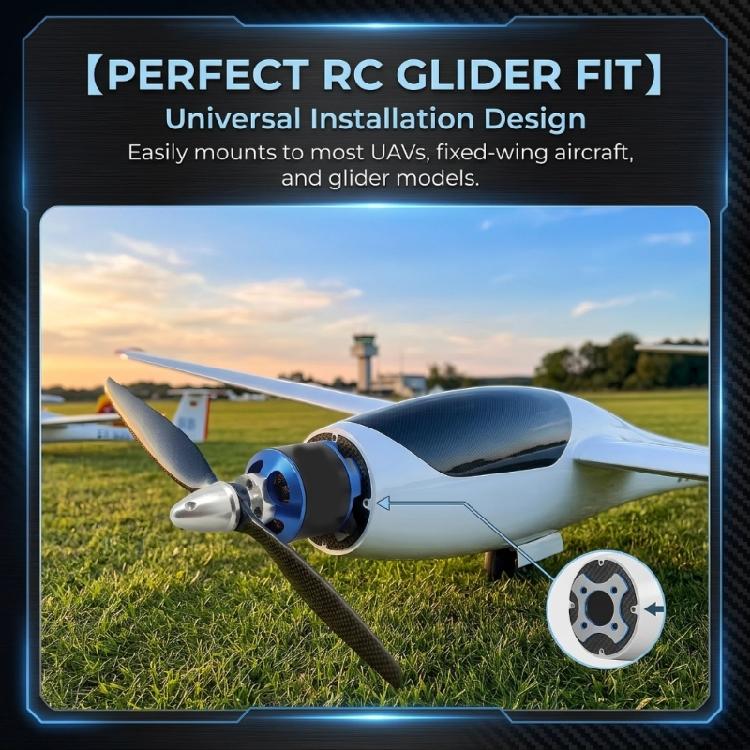 Model Aircraft 1200Kv Brushless Motor with Brushless Construction, Metal Housing, Visible Front Mounting Holes, Shaft Adapter, and Rear External Wire