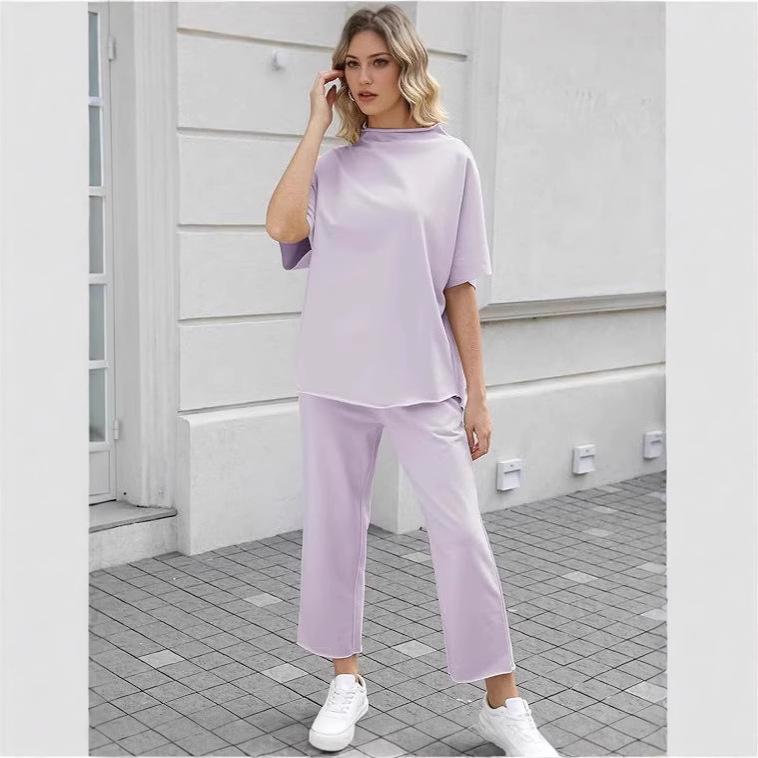 2025 Euro-American Spring/Summer Solid Color Two-Piece: Versatile Wide-Leg Pants & Top Set
