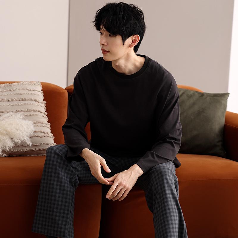 

Pure Cotton Men s Pajamas - Spring/Autumn Pullover with Long Sleeves and Pants - 2026 Collection Simple Homewear XXL